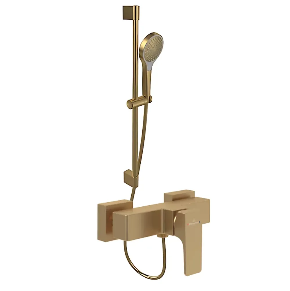 Colonne De Douche Mécanique|Villeroy & Boch Mitigeur mécanique douche VILLEROY ET BOCH Architectura Square + Ensemble de douche Verve Showers 3 jets Or brossé