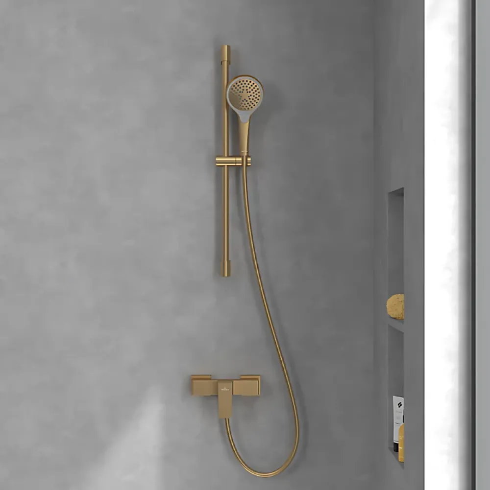 Colonne De Douche Mécanique|Villeroy & Boch Mitigeur mécanique douche VILLEROY ET BOCH Architectura Square + Ensemble de douche Verve Showers 3 jets Or brossé