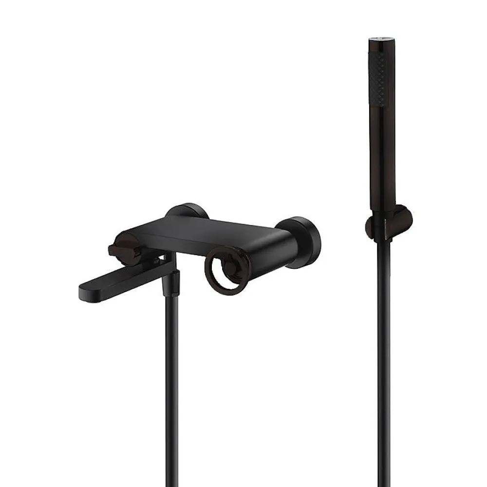 Robinet De Baignoire|Imex Products Mitigeur monocommande noir mat en laiton et zamac avec douchette et flexible PVC 180 cm