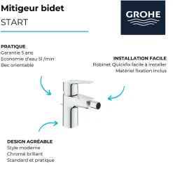 Robinet De Bidet|Grohe Mitigeur monocommande pour bidet chrome taille S Start