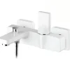 Robinet De Baignoire|Sanindusa Mitigeur mural pour baignoire design plat épuré fonction douche Line 42 blanc et chrome livré avec rosaces de finition