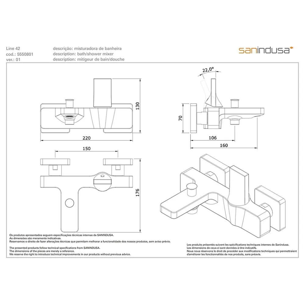 Robinet De Baignoire|Sanindusa Mitigeur mural pour baignoire design plat épuré fonction douche Line 42 blanc et chrome livré avec rosaces de finition