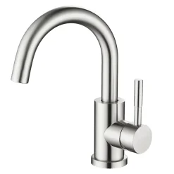 AICA Sanitaire Mitigeur pivotant 360, argent, acier inoxydable, eau chaude/froide, facile à installer, lavabo, petite cuisine, bain/cuisine