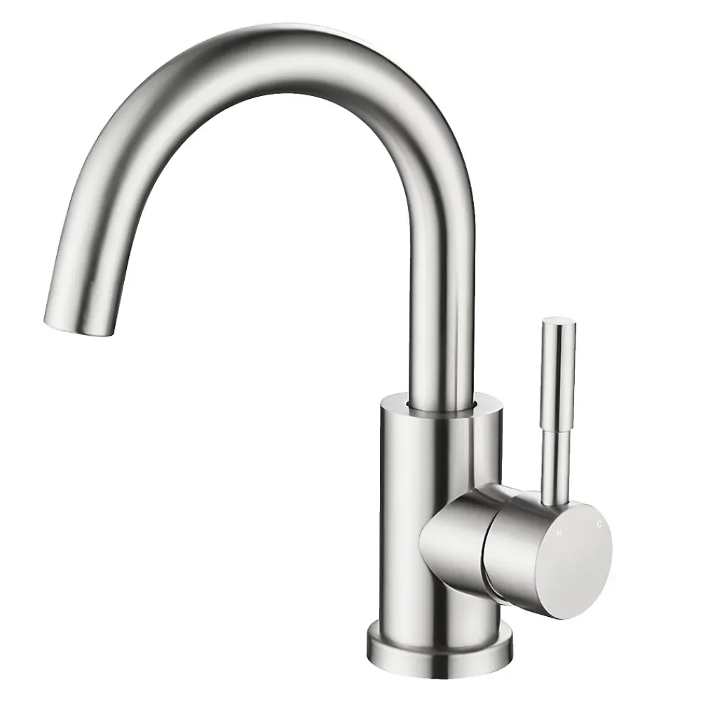 AICA Sanitaire Mitigeur pivotant 360, argent, acier inoxydable, eau chaude/froide, facile à installer, lavabo, petite cuisine, bain/cuisine