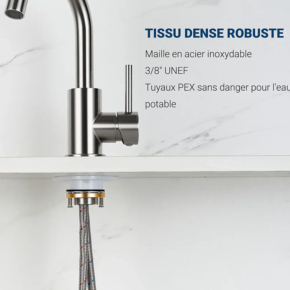 AICA Sanitaire Mitigeur pivotant 360, argent, acier inoxydable, eau chaude/froide, facile à installer, lavabo, petite cuisine, bain/cuisine