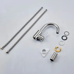 AICA Sanitaire Mitigeur pivotant 360, argent, acier inoxydable, eau chaude/froide, facile à installer, lavabo, petite cuisine, bain/cuisine