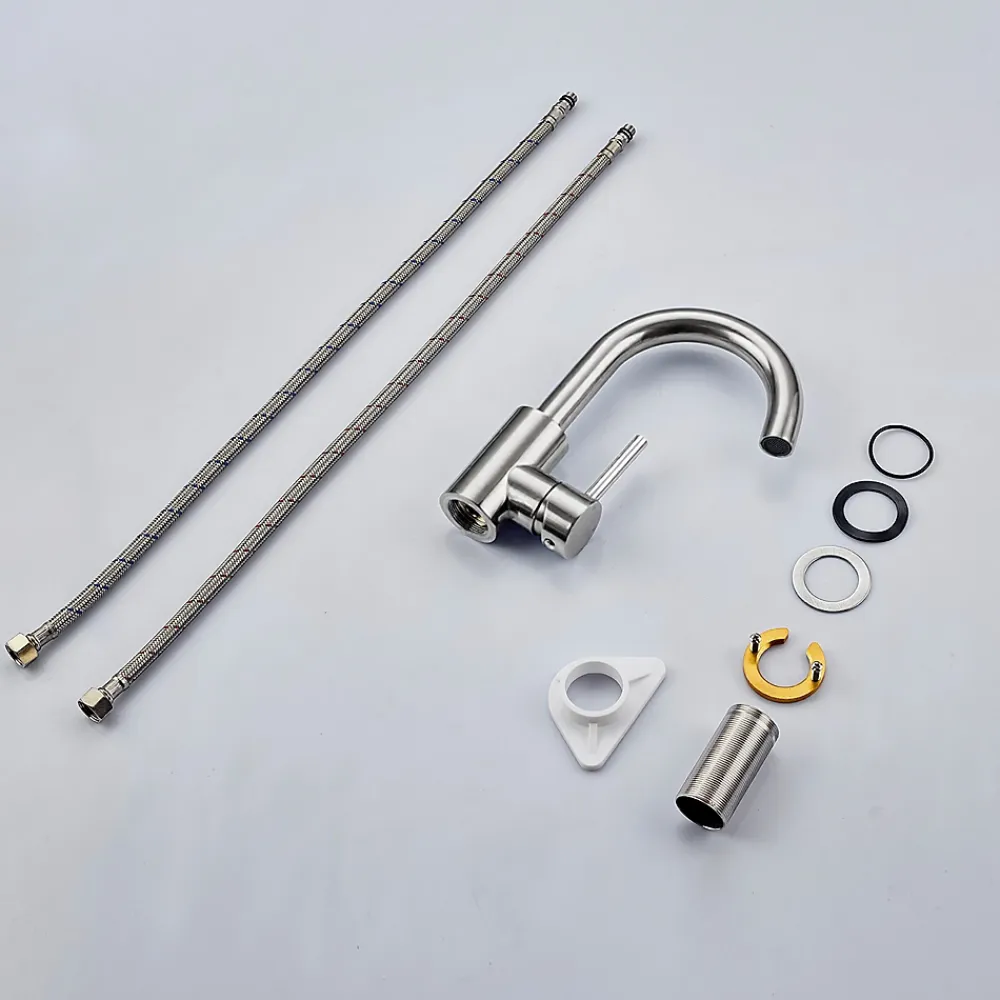 AICA Sanitaire Mitigeur pivotant 360, argent, acier inoxydable, eau chaude/froide, facile à installer, lavabo, petite cuisine, bain/cuisine