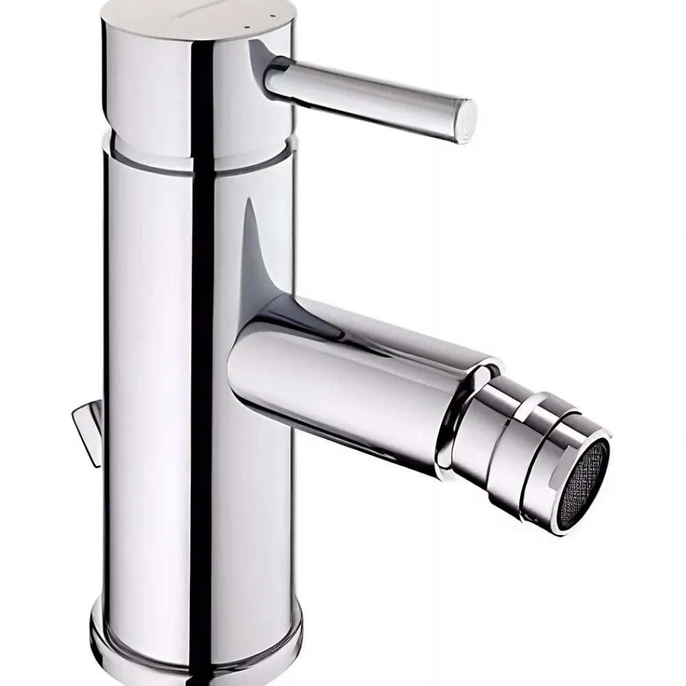 Sanindusa Mitigeur pour bidet bec contemporain mousseur Éco orientable Éco Tube chromé livré avec 2 flexibles et vidage à tirette