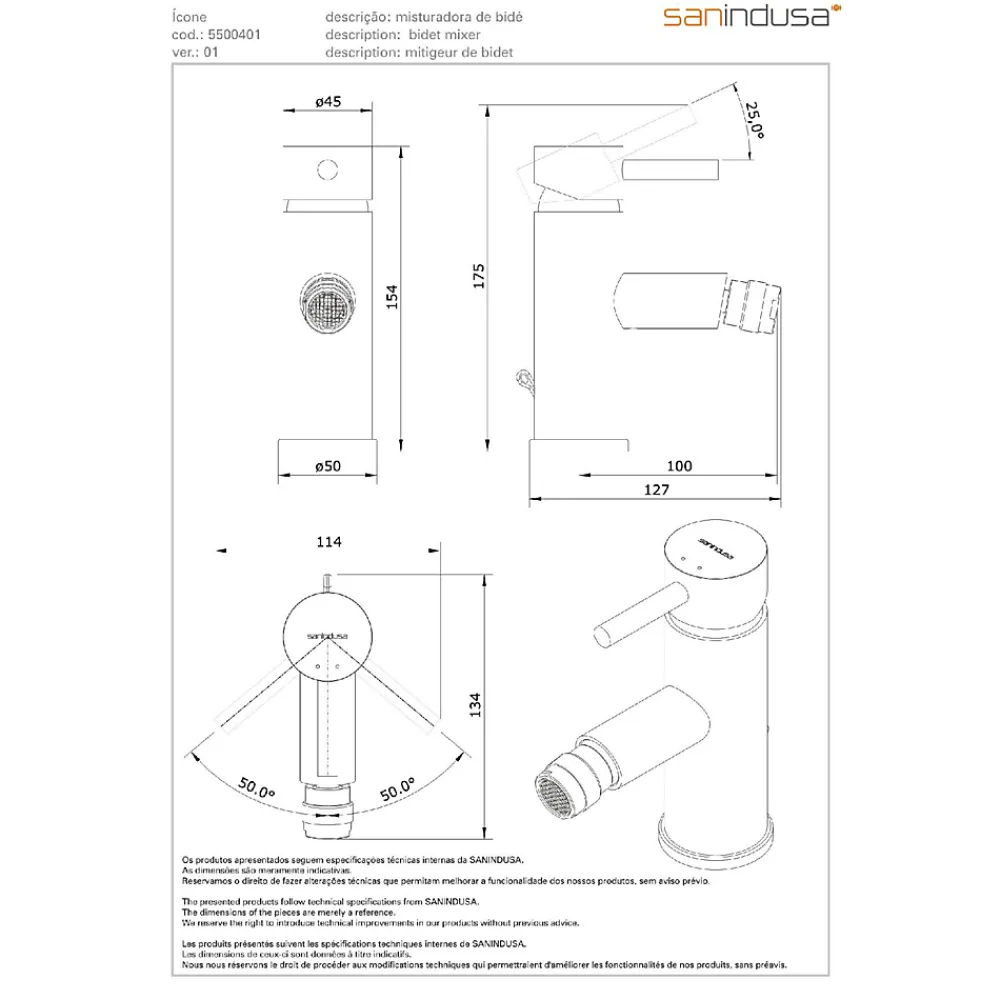 Robinet De Bidet|Sanindusa Mitigeur pour bidet mousseur orientable Icone chromé livré avec fixation 2 flexibles