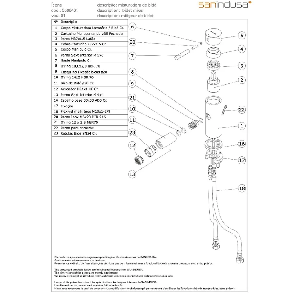 Robinet De Bidet|Sanindusa Mitigeur pour bidet mousseur orientable Icone chromé livré avec fixation 2 flexibles