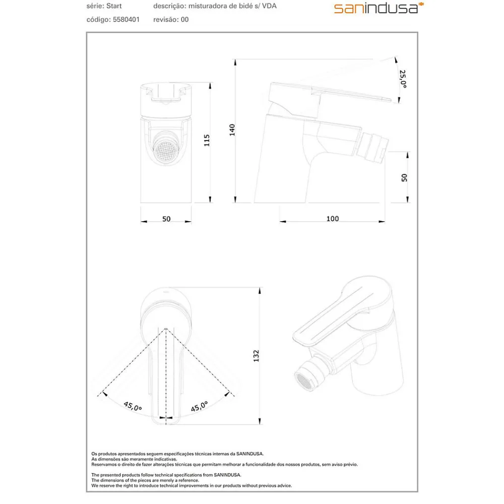 Robinet De Bidet|Sanindusa Mitigeur pour bidet mousseur orientable Alfa Start chromé livré avec 2 flexibles