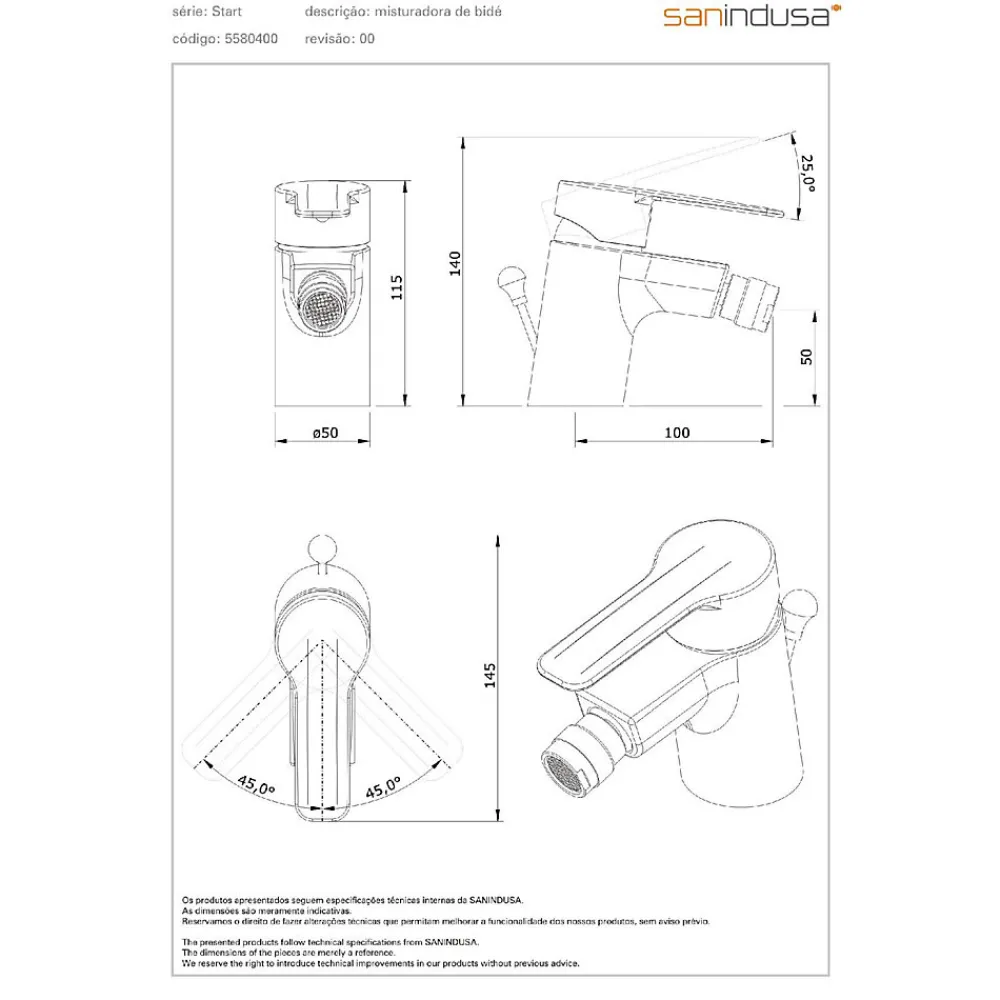 Robinet De Bidet|Sanindusa Mitigeur pour bidet mousseur orientable Alfa Start chromé livré avec 2 flexibles et son vidage à tirette