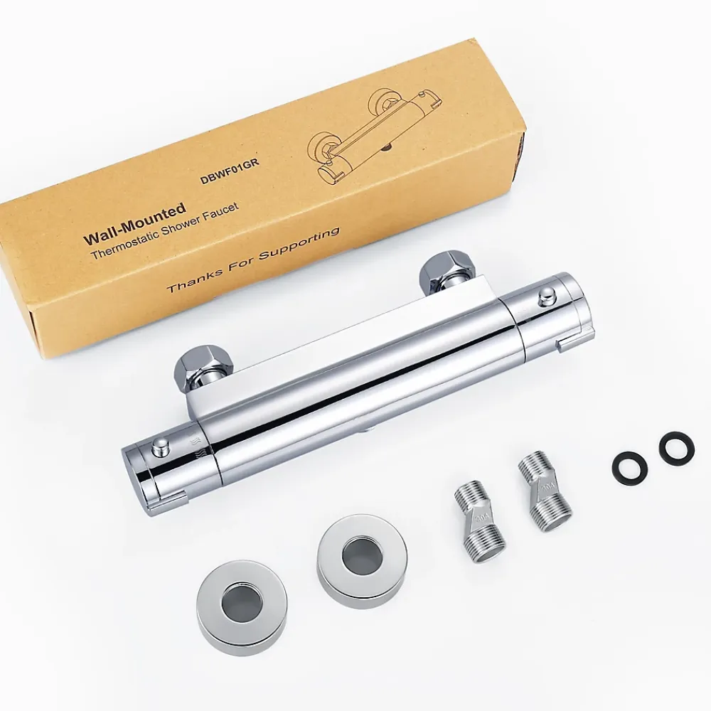 Robinet De Douche|Todot Mitigeur Thermostatique Douche en Laiton Massif Chromé Mural avec Bouton de Sécurité