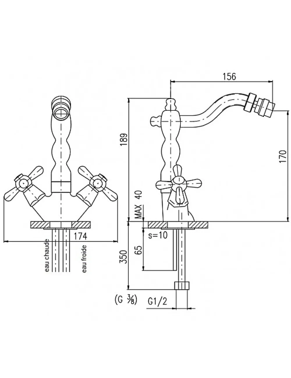 Rav Mélangeur bidet long MOA sans siphon en laiton bronze