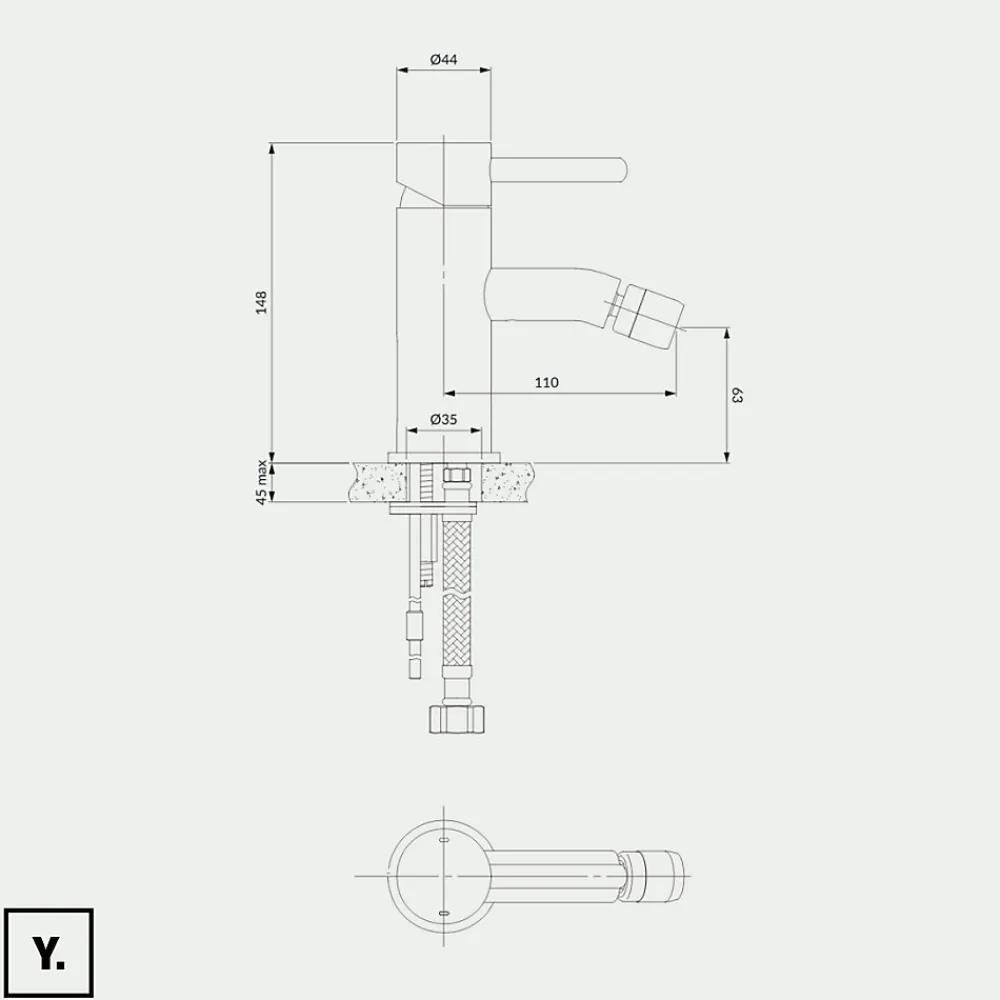 Otitec Mélangeur de bidet - 15 cm - Chrome - Y