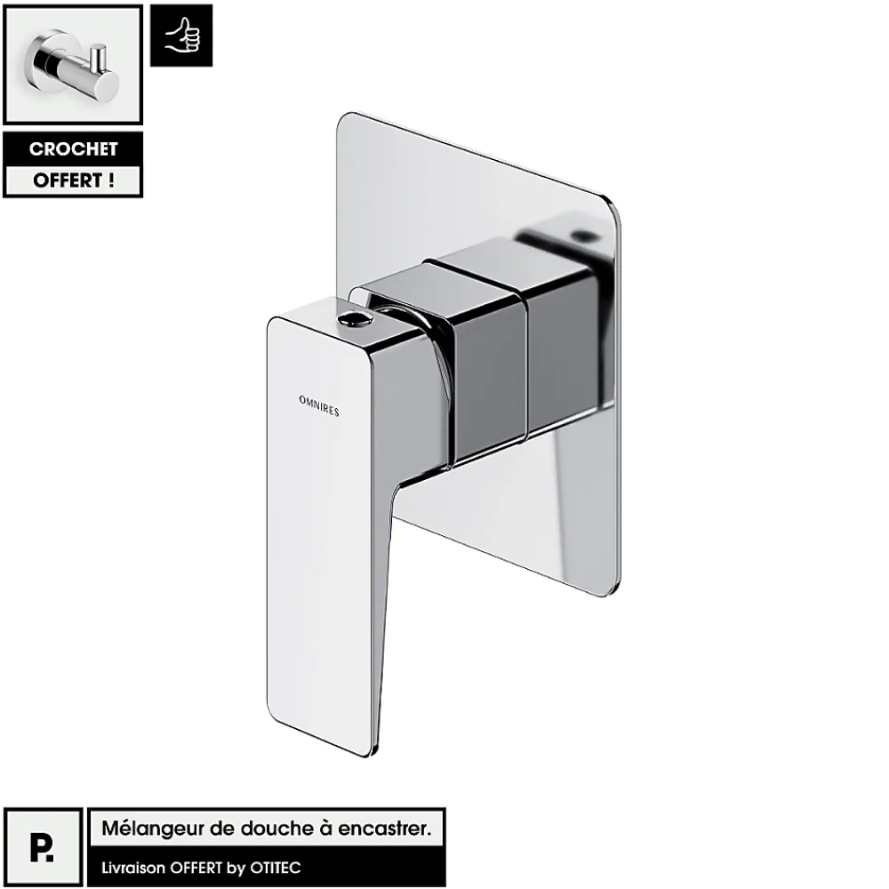 Otitec Mélangeur de douche à encastrer - Chrome - avec Crochet OFFERT - PARMA
