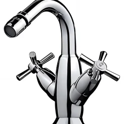 Sanindusa Mélangeur pour bidet têtes céramique 2 tours à croisillons Rimini chromé