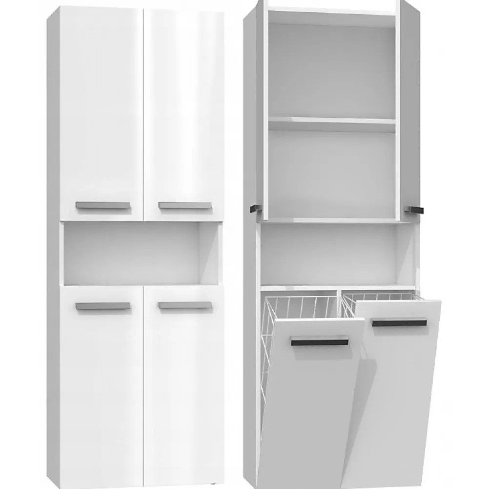 Meuble De Salle De Bains Faible Profondeur|Topeshop MOBY - Armoire de salle de bain avec deux paniers - Poignées minimalistes - 174x60x30cms - Colonne de rangement