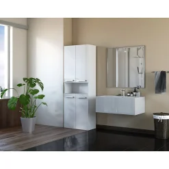 Meuble De Salle De Bains Faible Profondeur|Topeshop MOBY - Armoire de salle de bain avec deux paniers - Poignées minimalistes - 174x60x30cms - Colonne de rangement
