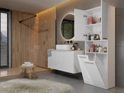 Meuble De Salle De Bains Faible Profondeur|Topeshop MOBY - Armoire de salle de bain avec deux paniers - Poignées minimalistes - 174x60x30cms - Colonne de rangement