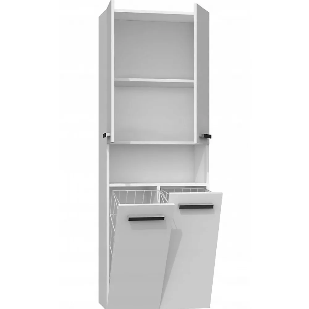 Topeshop MOBY - Armoire de salle de bain avec deux paniers - Poignées minimalistes - 174x60x30cm - Colonne de rangement