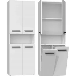 Topeshop MOBY - Armoire de salle de bain avec deux paniers - Poignées minimalistes - 174x60x30cm - Colonne de rangement