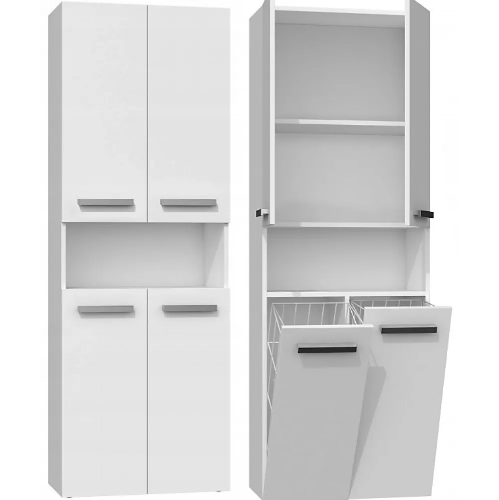 Topeshop MOBY - Armoire de salle de bain avec deux paniers - Poignées minimalistes - 174x60x30cm - Colonne de rangement
