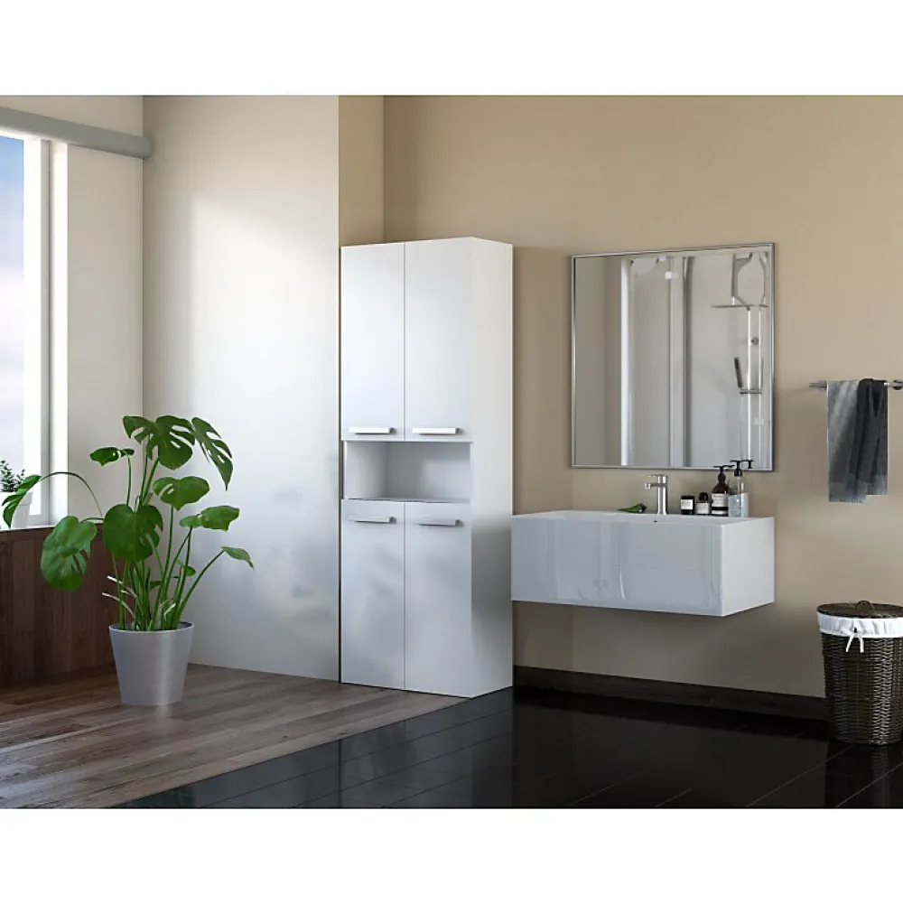 Topeshop MOBY - Armoire de salle de bain avec deux paniers - Poignées minimalistes - 174x60x30cm - Colonne de rangement