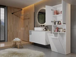 Topeshop MOBY - Armoire de salle de bain avec deux paniers - Poignées minimalistes - 174x60x30cm - Colonne de rangement