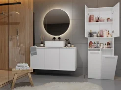 Topeshop MOBY - Armoire de salle de bain avec deux paniers - Poignées minimalistes - 174x60x30cm - Colonne de rangement