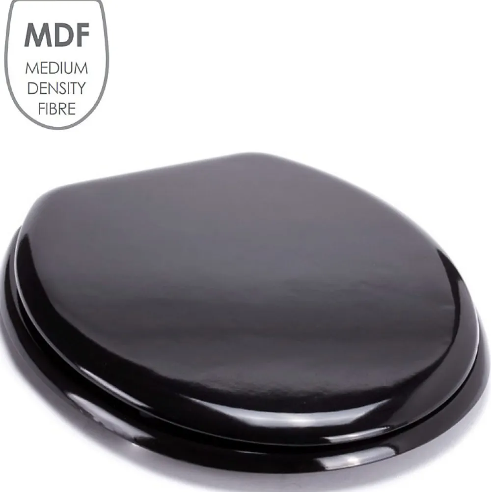 MSV Abattant WC MDF CLEO Noir Brillant Charnières Inox