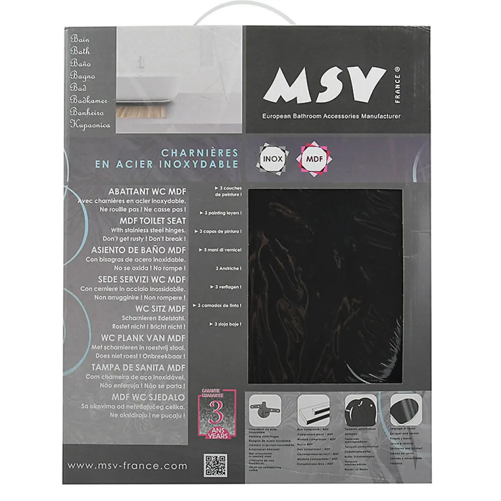 MSV Abattant WC MDF CLEO Noir Brillant Charnières Inox