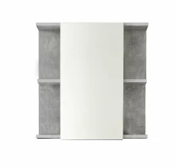 Armoire De Toilette|Trend Team NANO - Meuble de salle de bain - Armoire de toilette avec miroir et LED en mélaminé blanc-gris. L-H-P:60-62-20cm