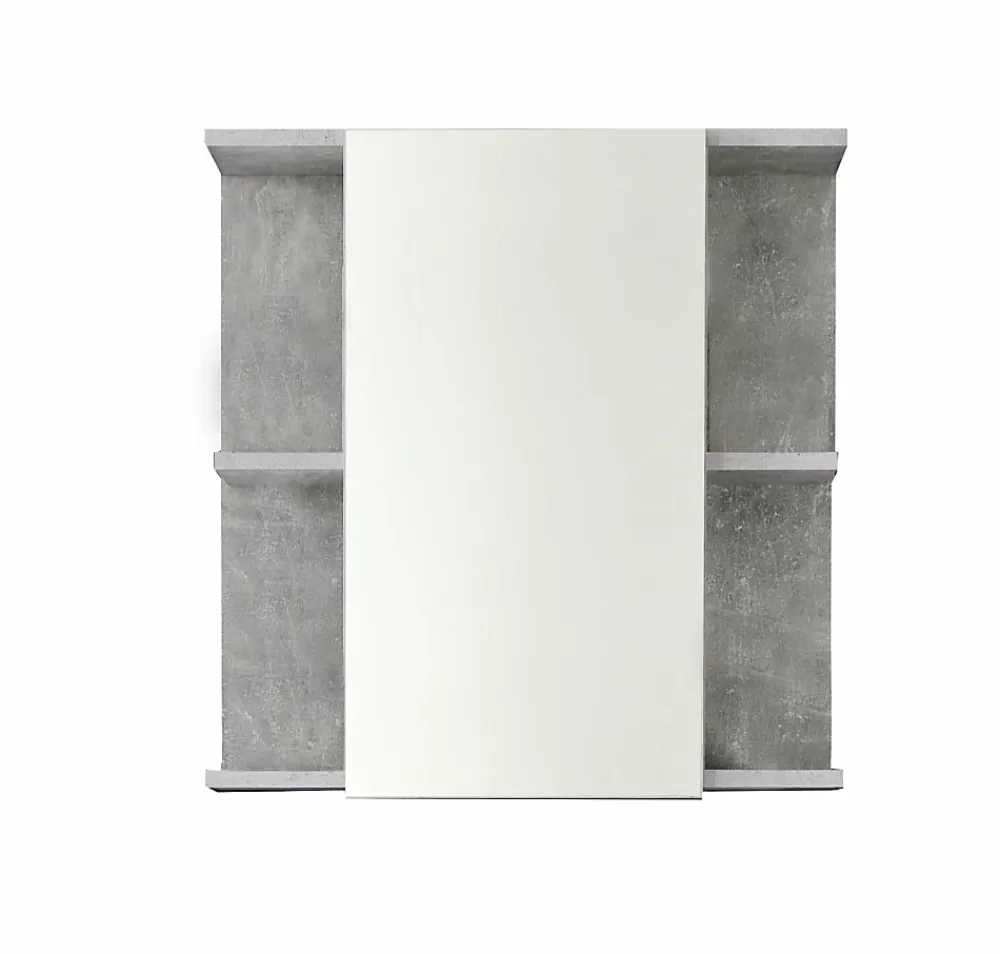 Armoire De Toilette|Trend Team NANO - Meuble de salle de bain - Armoire de toilette avec miroir et LED en mélaminé blanc-gris. L-H-P:60-62-20cm