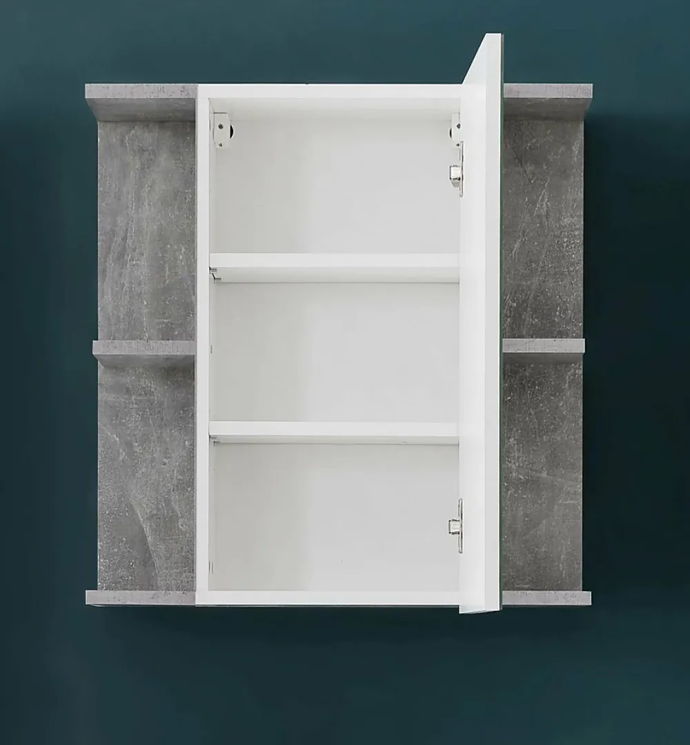 Armoire De Toilette|Trend Team NANO - Meuble de salle de bain - Armoire de toilette avec miroir et LED en mélaminé blanc-gris. L-H-P:60-62-20cm