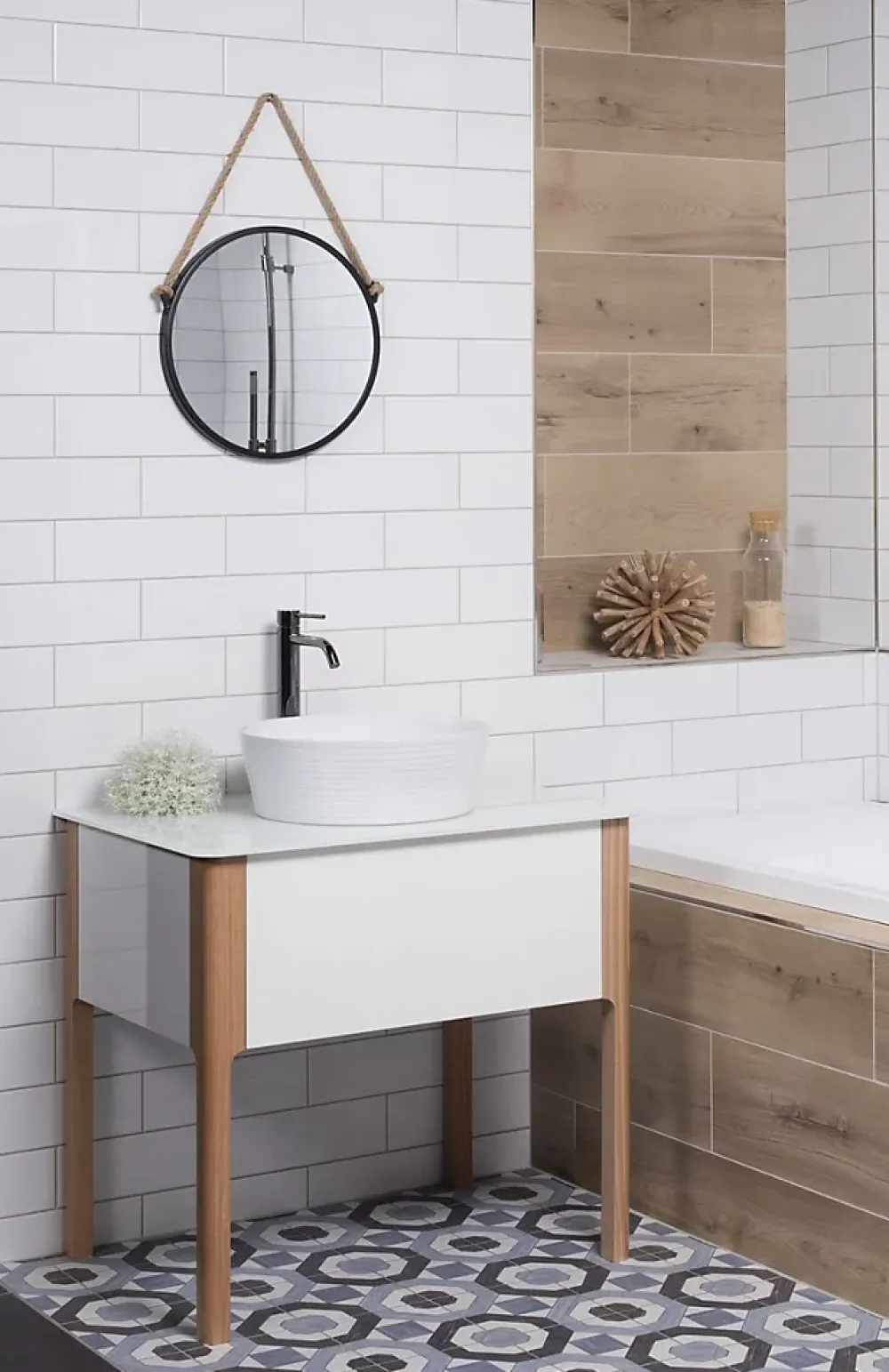 Miroir Simple|Naturel Miroir mural rond avec cadre en métal 40x40 cm, Noir (ZLAN40C)