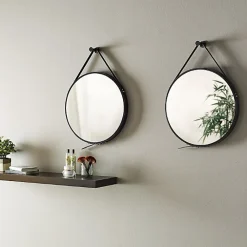 Naturel Miroir suspendu rond 50 x 50cm, Noir (ZREM50C)
