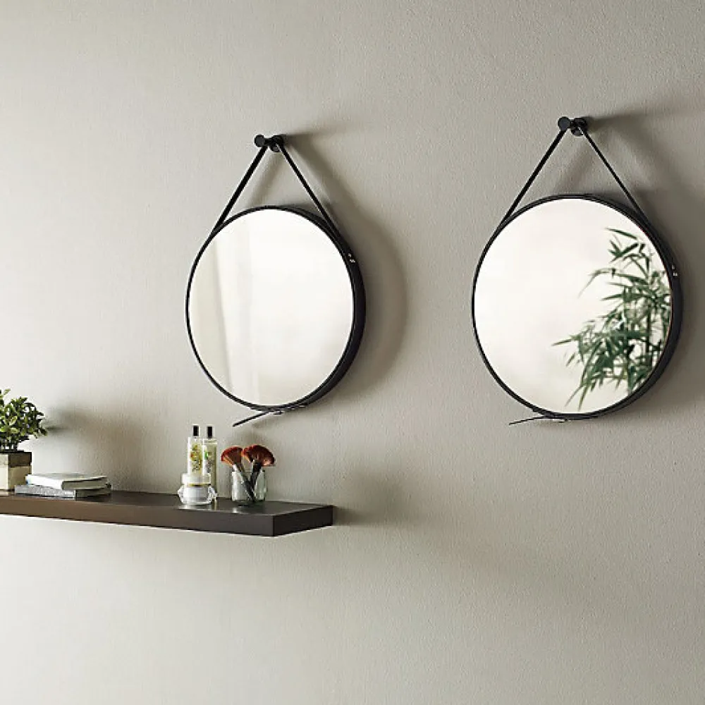 Naturel Miroir suspendu rond 50 x 50cm, Noir (ZREM50C)