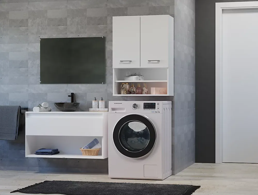 Meuble De Salle De Bains Faible Profondeur|Autres NELLIO - Armoire de toilette murale - Meuble Salle de bain à suspendre - 64x30x90 cm - Rangement