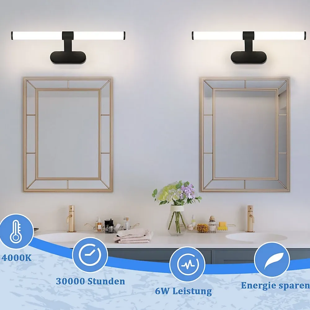 Nettlife Applique LED salle de bain, lampe miroir LED, lumière blanche neutre 4000 Kelvin, 6W, étanche IP44, largeur 400mm,noire
