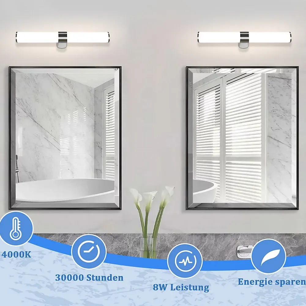 Nettlife Applique miroir LED 8W chrome étanche IP44 40CM blanc neutre 4000K
