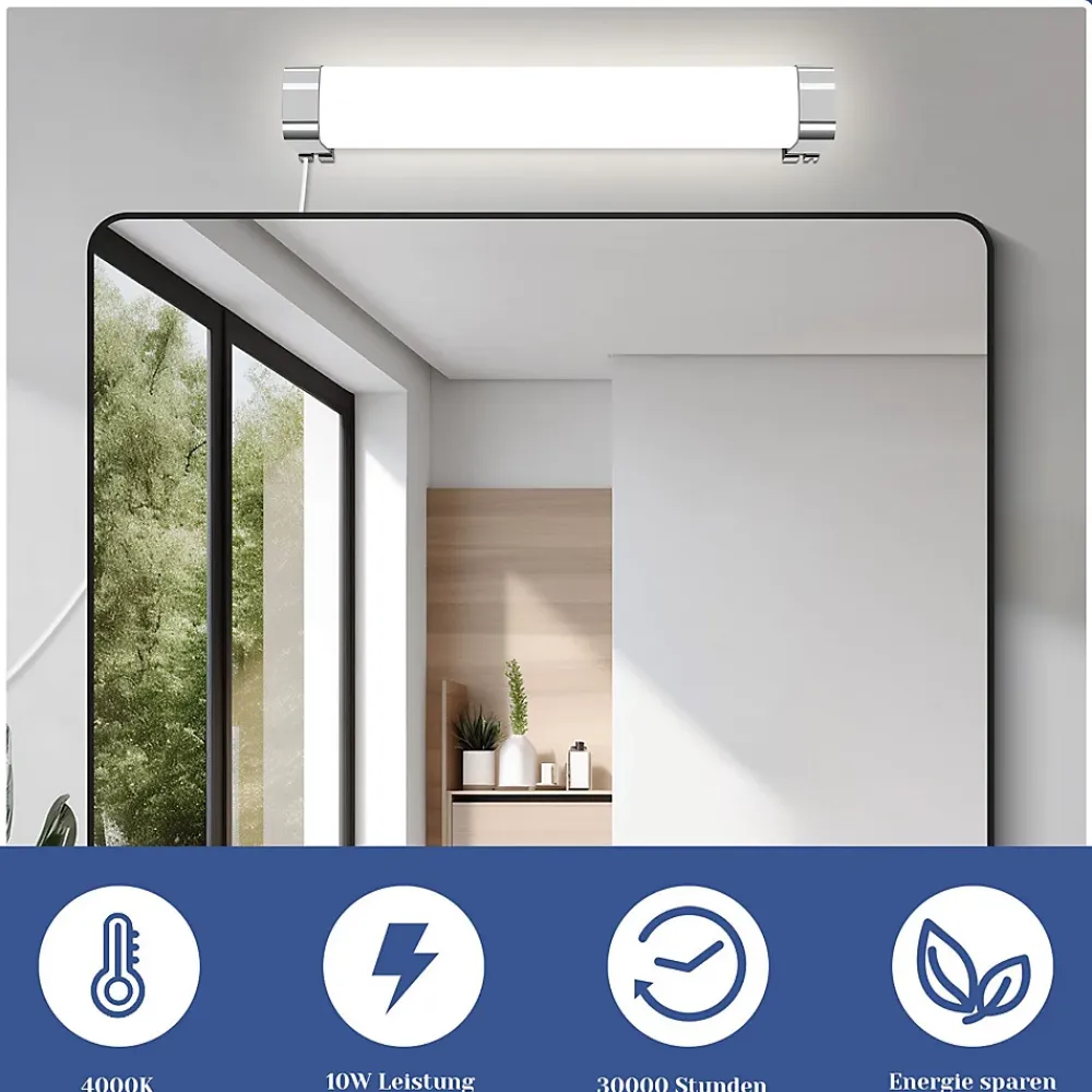 Miroir Grossissant Lumineux|Nettlife applique miroir LED avec prise 10W blanc neutre 4000K chrome