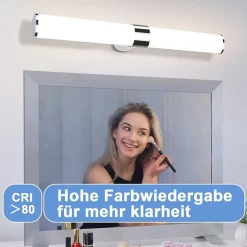 Miroir Grossissant Lumineux|Nettlife Applique miroir LED 15W 60CM Chrome Etanche IP44 Blanc neutre 4000K Moderne