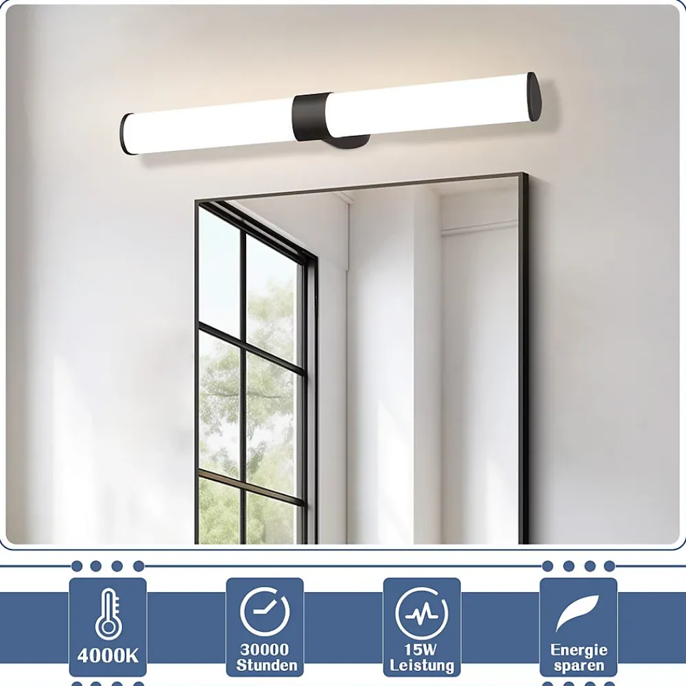 Miroir Grossissant Lumineux|Nettlife applique miroir LED 15W 60cm blanc neutre 4000K noir