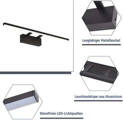 Miroir Grossissant Lumineux|Nettlife Lampe à miroir LED noire 60CM Moderne 4000K Salle de bain Lampe à miroir murale
