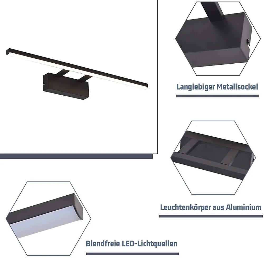 Miroir Grossissant Lumineux|Nettlife Lampe à miroir LED noire 60CM Moderne 4000K Salle de bain Lampe à miroir murale