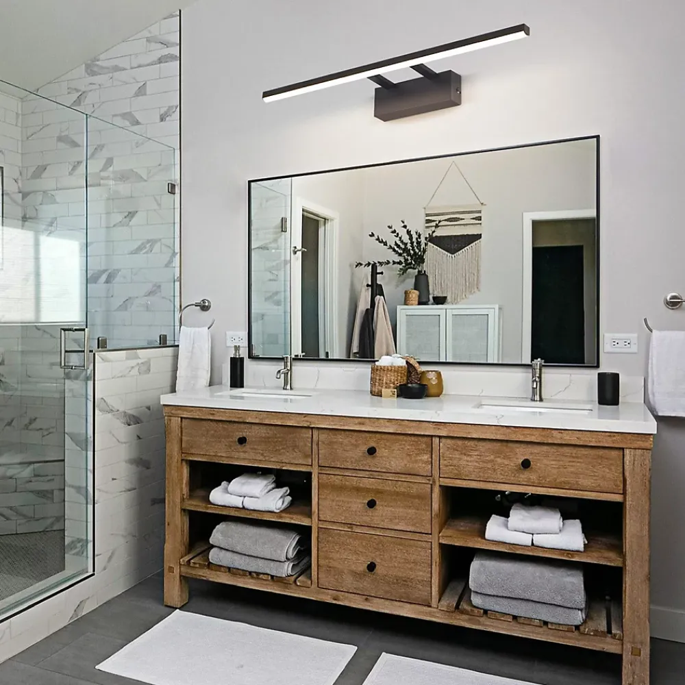 Miroir Grossissant Lumineux|Nettlife Lampe à miroir LED noire 60CM Moderne 4000K Salle de bain Lampe à miroir murale