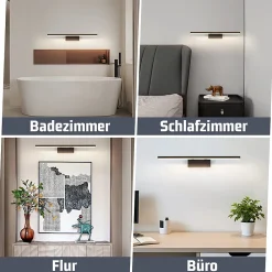 Miroir Grossissant Lumineux|Nettlife Lampe à miroir LED noire 60CM Moderne 4000K Salle de bain Lampe à miroir murale