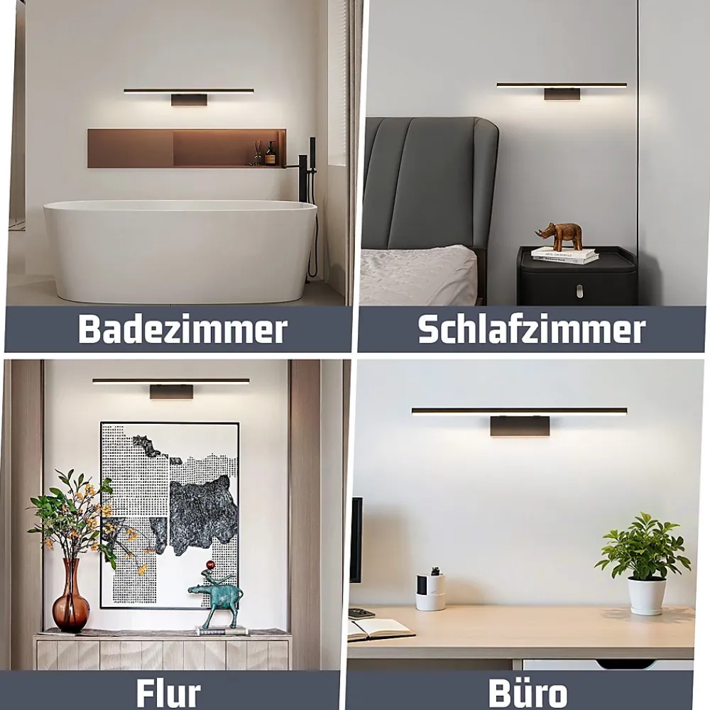 Miroir Grossissant Lumineux|Nettlife Lampe à miroir LED noire 60CM Moderne 4000K Salle de bain Lampe à miroir murale