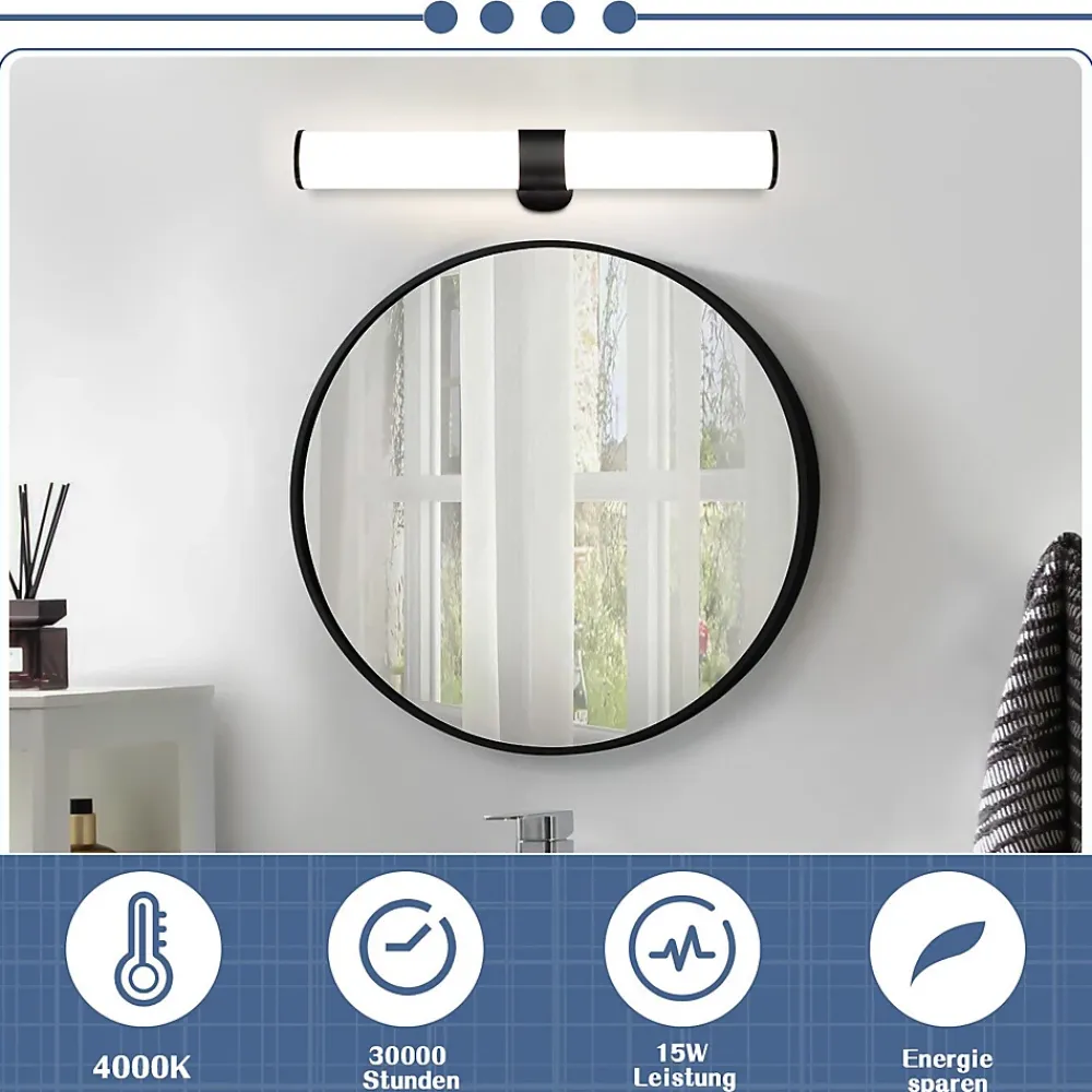 Nettlife Lampe de miroir LED noir 8W IP44 blanc neutre 4000K